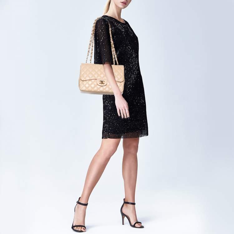 مملوكة مسبقًا Chanel Beige Quilted Leather Jumbo Classic Single Flap Bag
