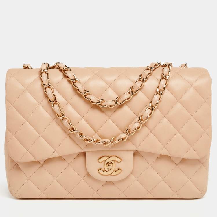 مملوكة مسبقًا Chanel Beige Quilted Leather Jumbo Classic Single Flap Bag