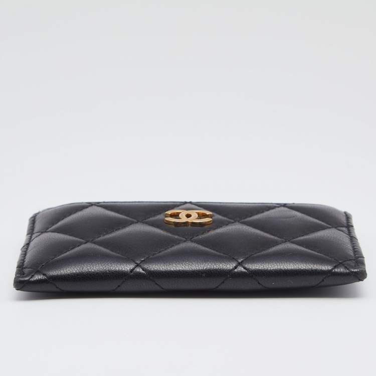 Pre Owned Chanel Black Quilted Leather CC Card Holder