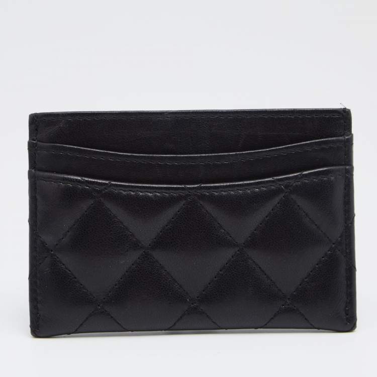 Pre Owned Chanel Black Quilted Leather CC Card Holder
