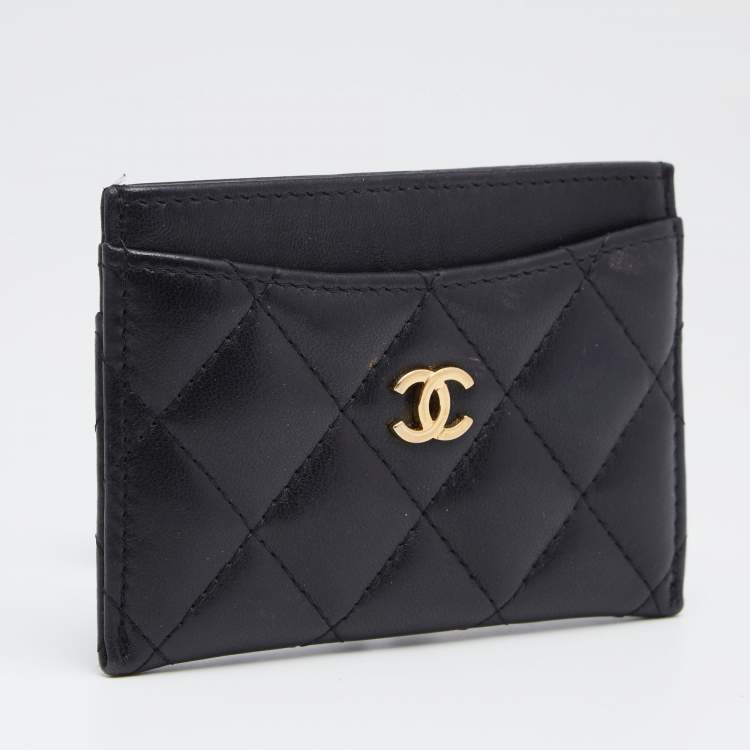Pre Owned Chanel Black Quilted Leather CC Card Holder