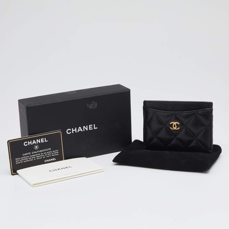 Pre Owned Chanel Black Quilted Leather CC Card Holder