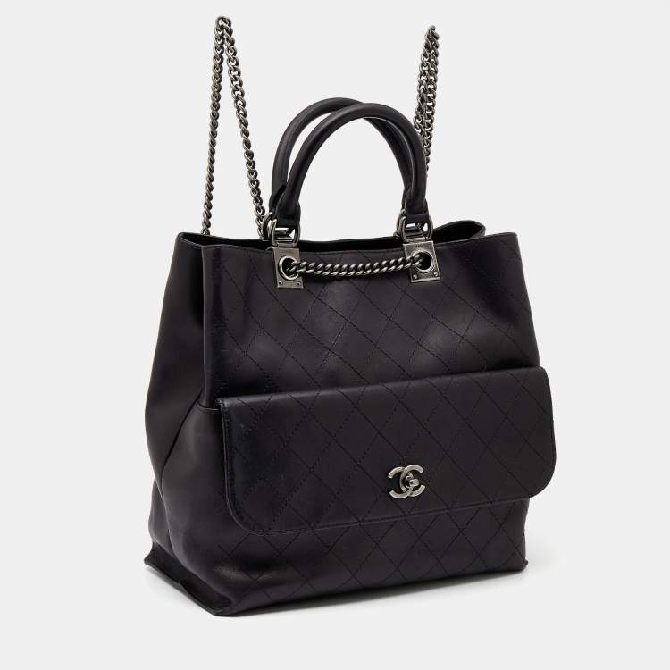 Pre Owned Chanel Black Diamond Stitch Leather Large Urban Luxury Backpack