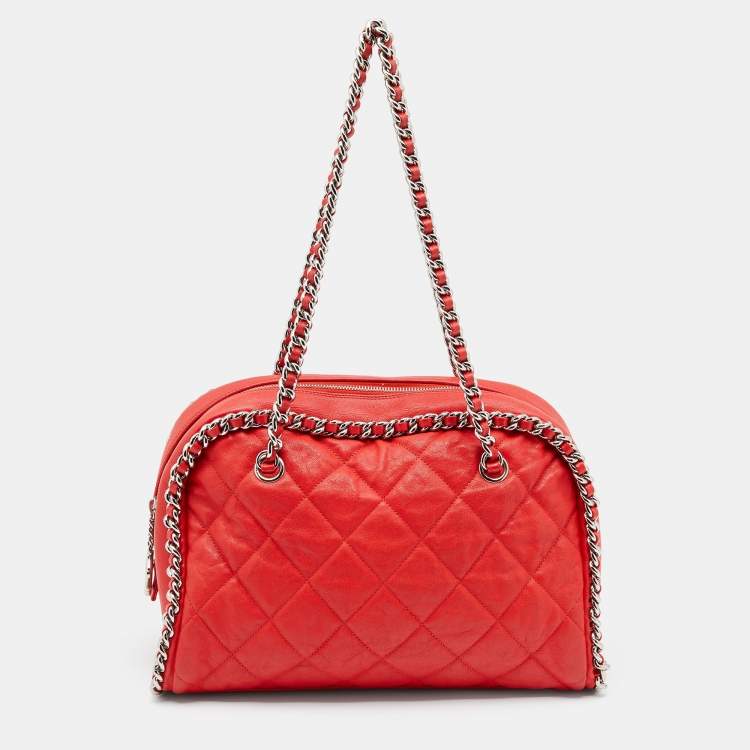 Chanel Red Quilted Leather Chain Around Bowler Bag Chanel