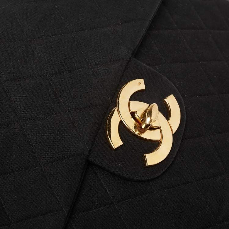 Pre Owned Chanel Black Quilted Fabric Vintage Maxi Classic Single Flap Bag