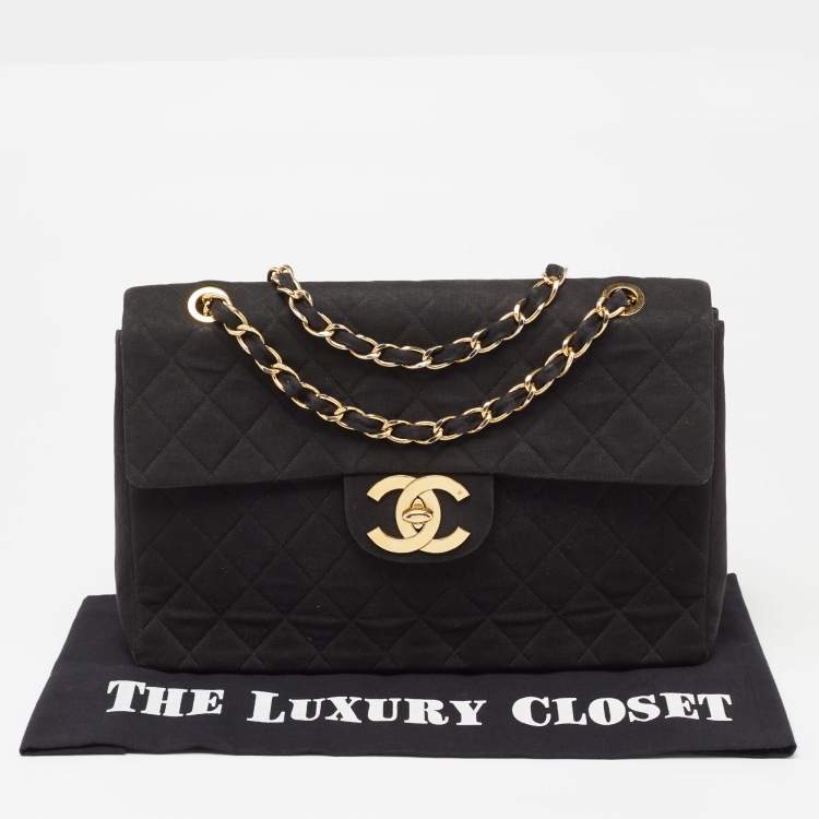 Pre Owned Chanel Black Quilted Fabric Vintage Maxi Classic Single Flap Bag