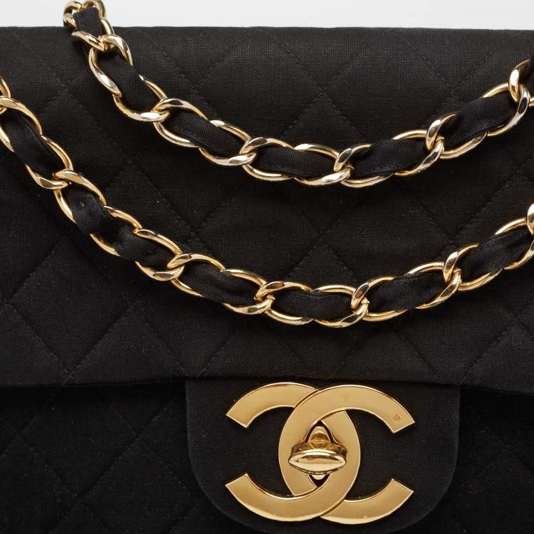 Pre Owned Chanel Black Quilted Fabric Vintage Maxi Classic Single Flap Bag