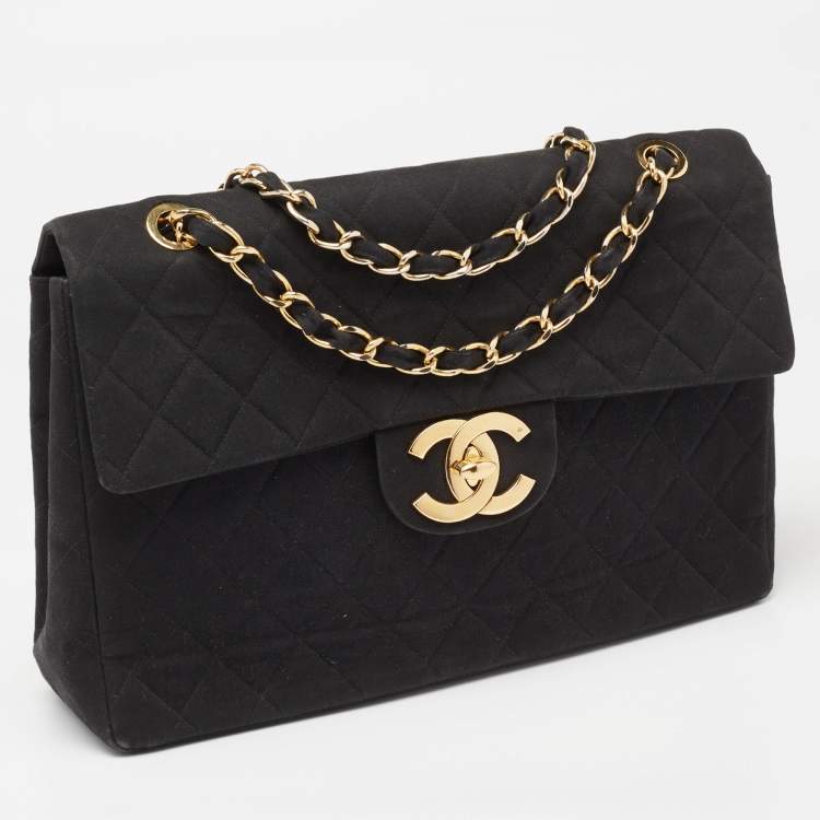 Pre Owned Chanel Black Quilted Fabric Vintage Maxi Classic Single Flap Bag