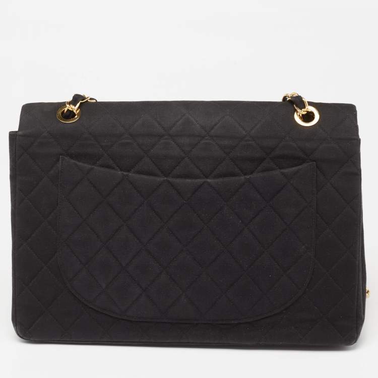Pre Owned Chanel Black Quilted Fabric Vintage Maxi Classic Single Flap Bag