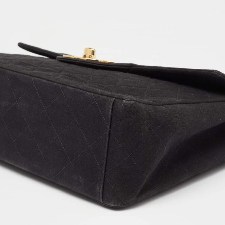 Pre Owned Chanel Black Quilted Fabric Vintage Maxi Classic Single Flap Bag