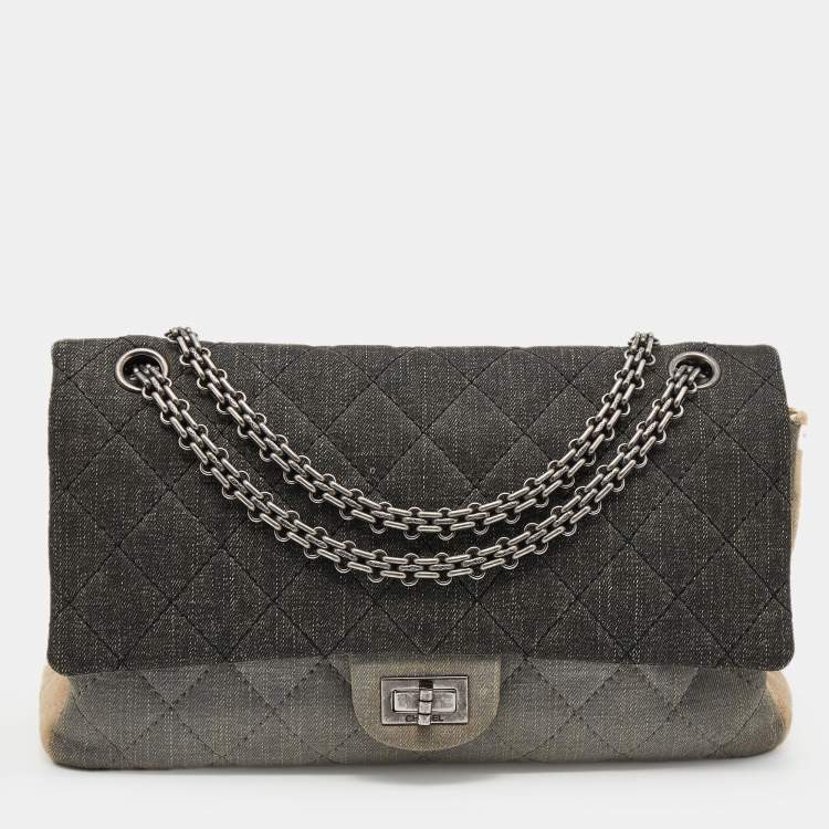 Pre Owned Chanel Tricolor Denim Reissue 2.55 Classic 226 Flap Bag
