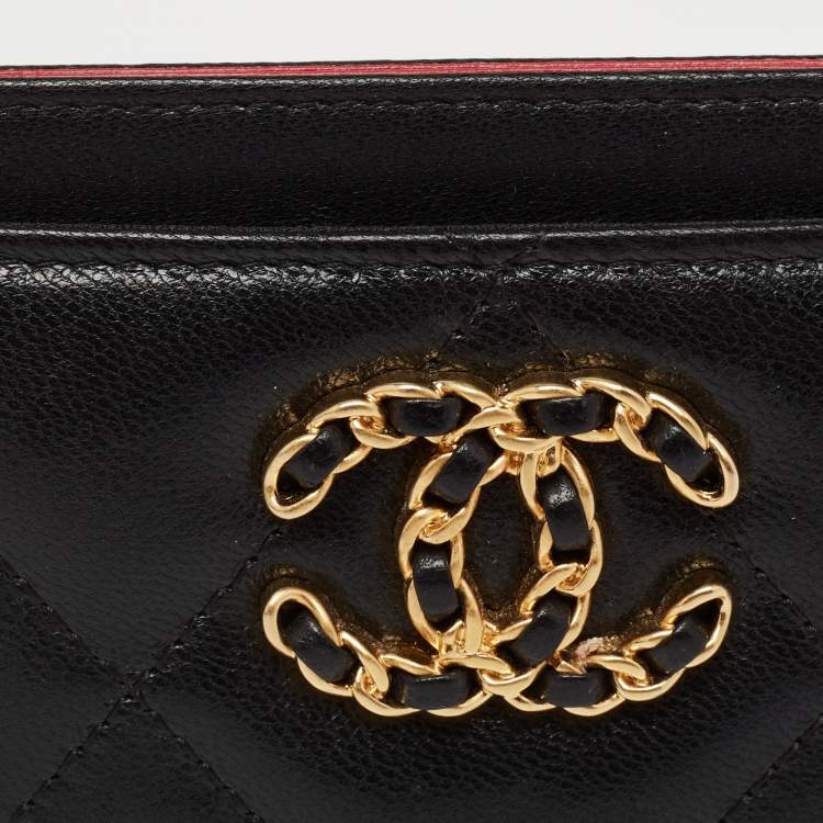 Pre Owned Chanel Black Quilted Leather Chanel 19 Card Holder