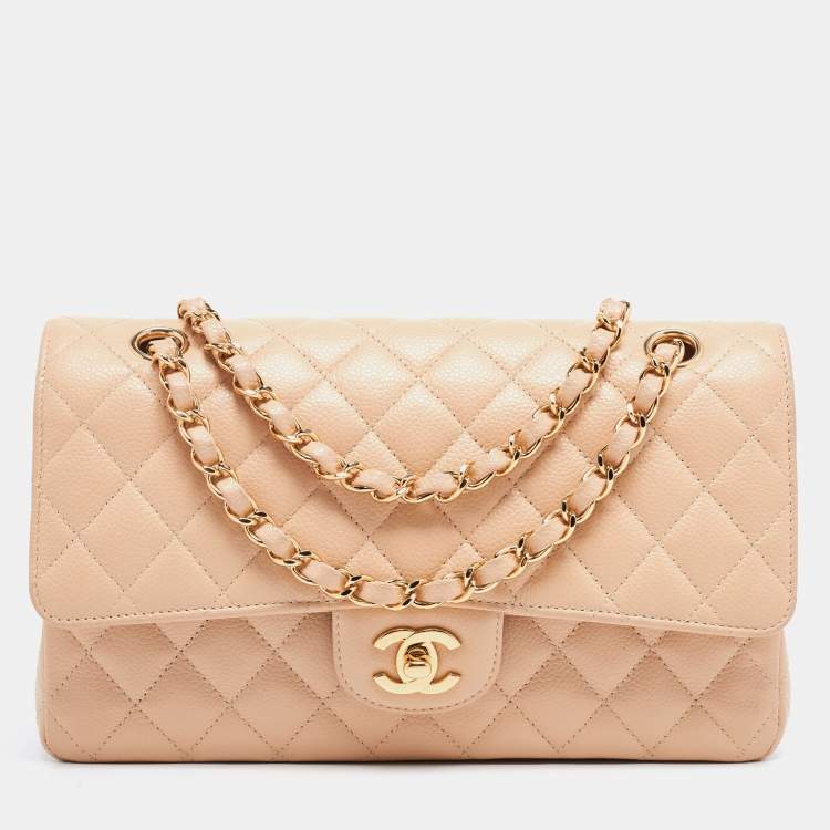 Chanel Beige Quilted Caviar Leather Medium Classic Double Flap Bag Chanel |  The Luxury Closet