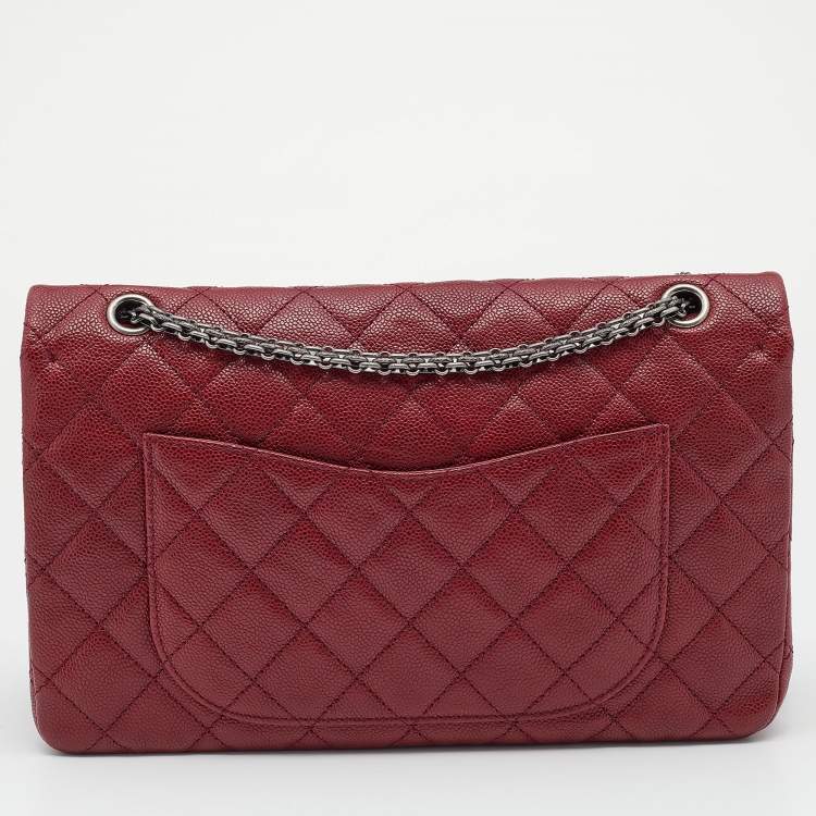 Pre Owned Chanel Red Quilted Caviar Leather 227 Reissue 2.55 Flap Bag