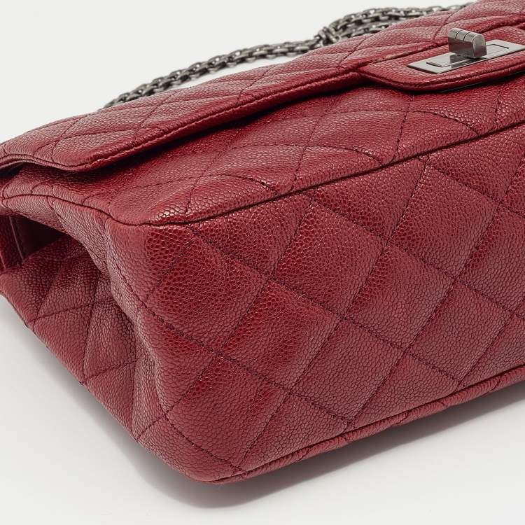 Pre Owned Chanel Red Quilted Caviar Leather 227 Reissue 2.55 Flap Bag