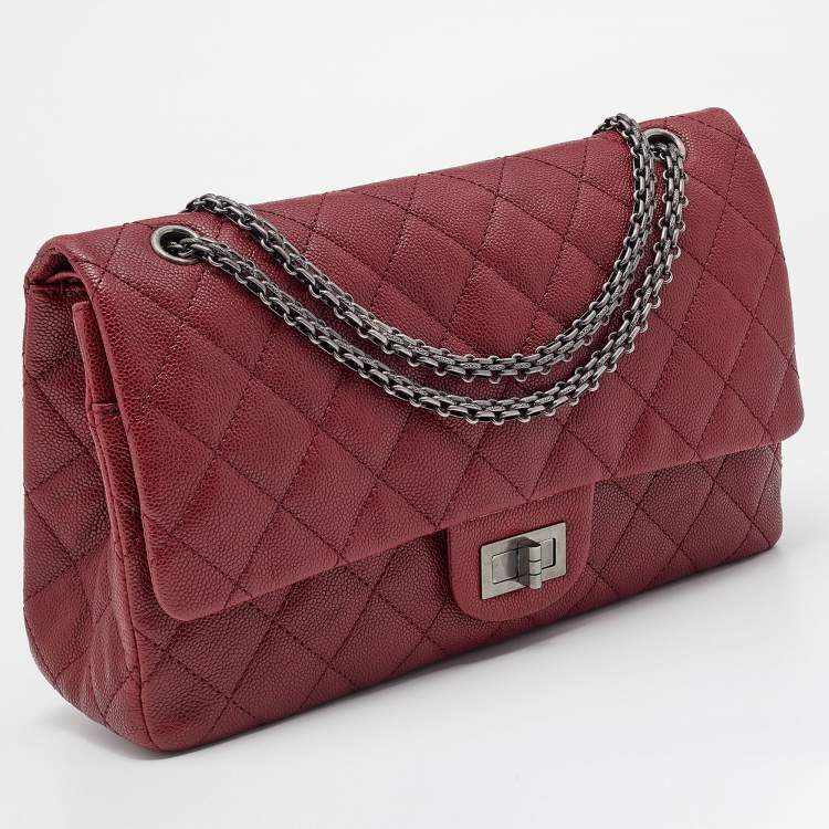 Pre Owned Chanel Red Quilted Caviar Leather 227 Reissue 2.55 Flap Bag