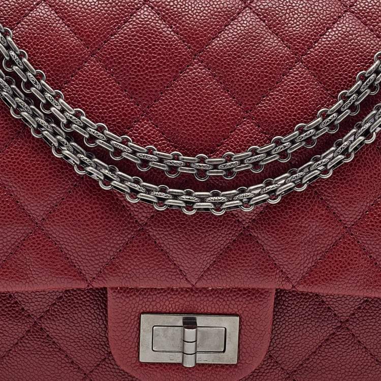 Pre Owned Chanel Red Quilted Caviar Leather 227 Reissue 2.55 Flap Bag
