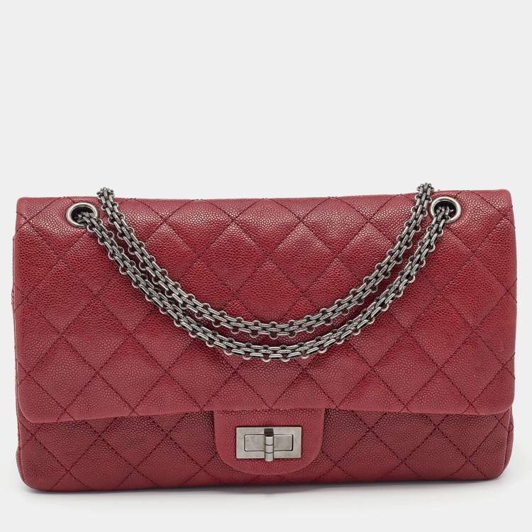 Pre Owned Chanel Red Quilted Caviar Leather 227 Reissue 2.55 Flap Bag