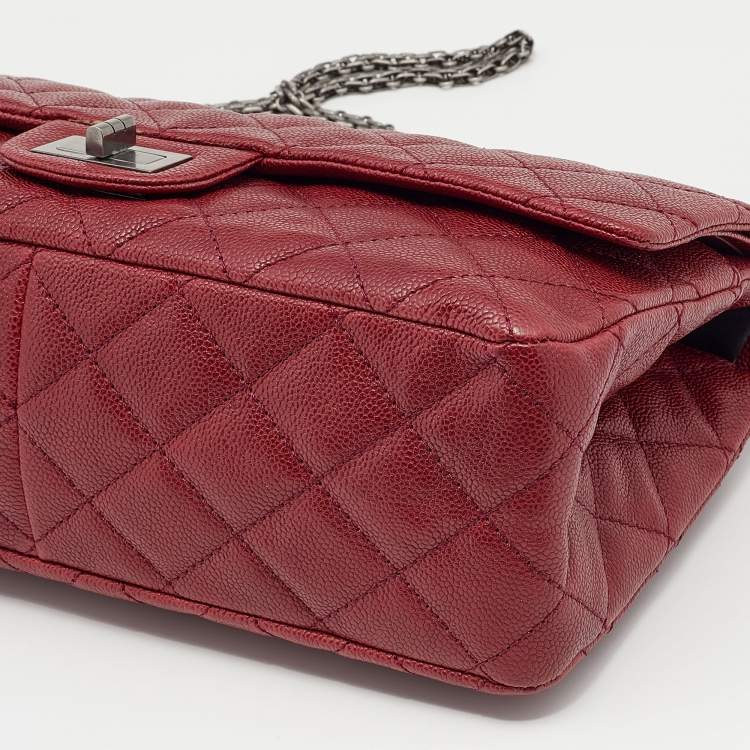 Pre Owned Chanel Red Quilted Caviar Leather 227 Reissue 2.55 Flap Bag
