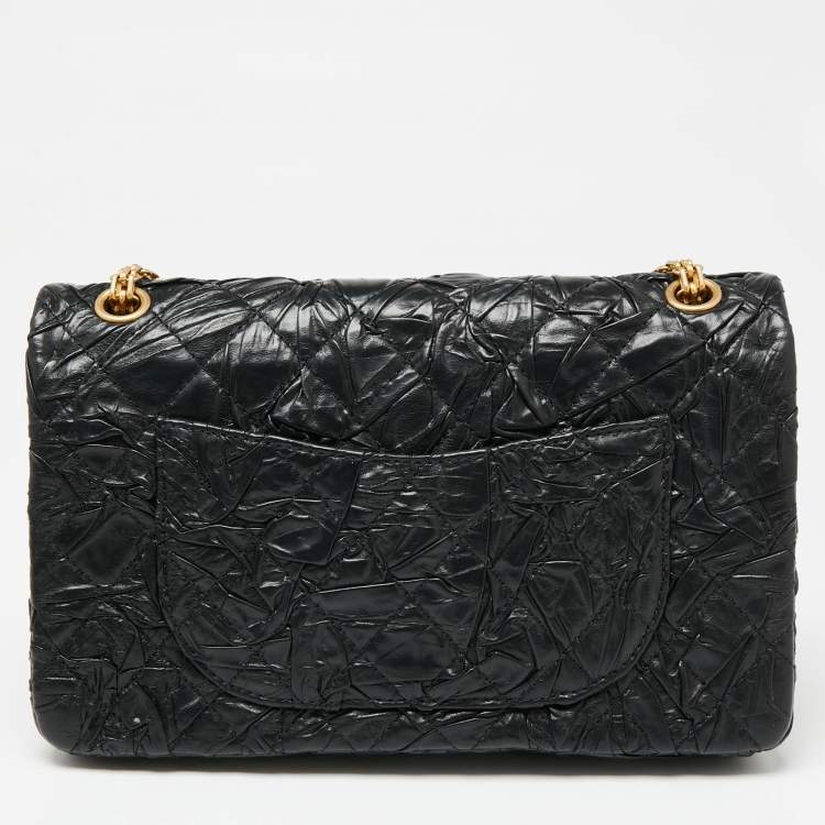 Pre Owned Chanel Black Textured Leather Reissue 2.55 Classic 226 Flap Bag
