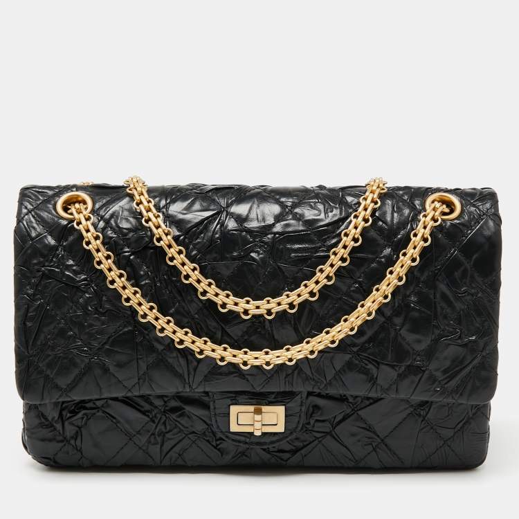 Pre Owned Chanel Black Textured Leather Reissue 2.55 Classic 226 Flap Bag