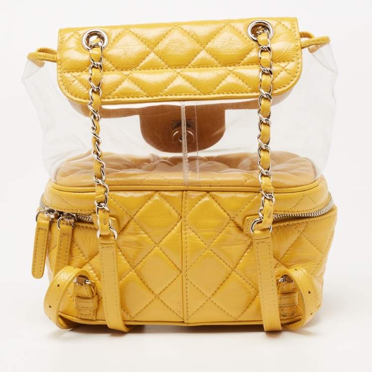 Pre Owned Chanel Yellow Quilted Leather and PVC Aquarium Backpack