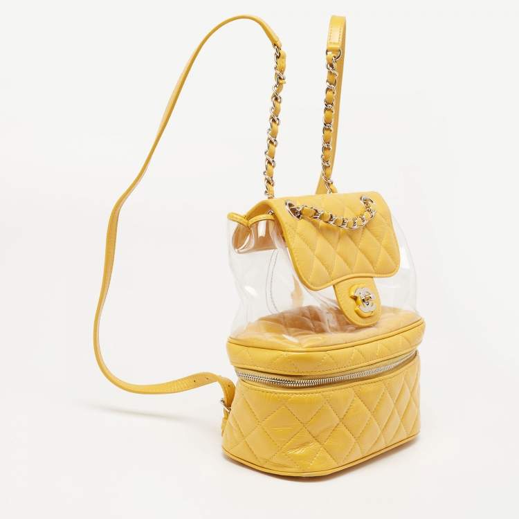 Pre Owned Chanel Yellow Quilted Leather and PVC Aquarium Backpack