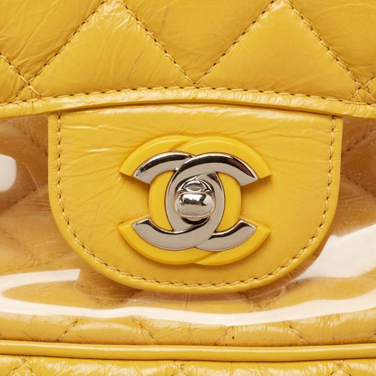 Pre Owned Chanel Yellow Quilted Leather and PVC Aquarium Backpack