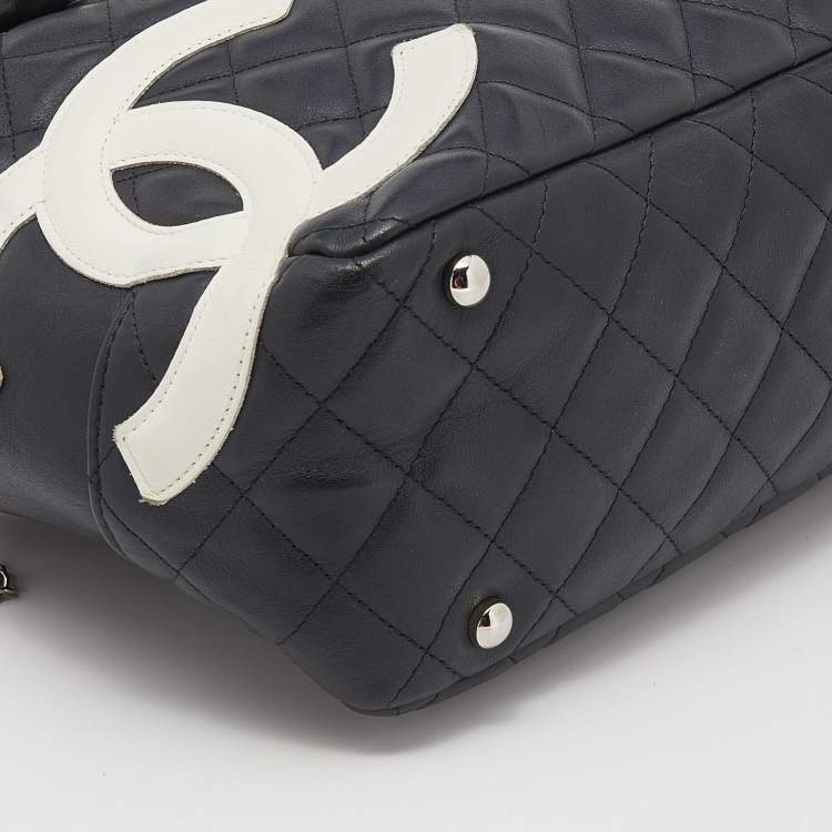 Pre Owned Chanel Black/White Quilted Leather Cambon Ligne Bowler Bag