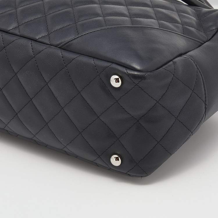 Pre Owned Chanel Black/White Quilted Leather Cambon Ligne Bowler Bag