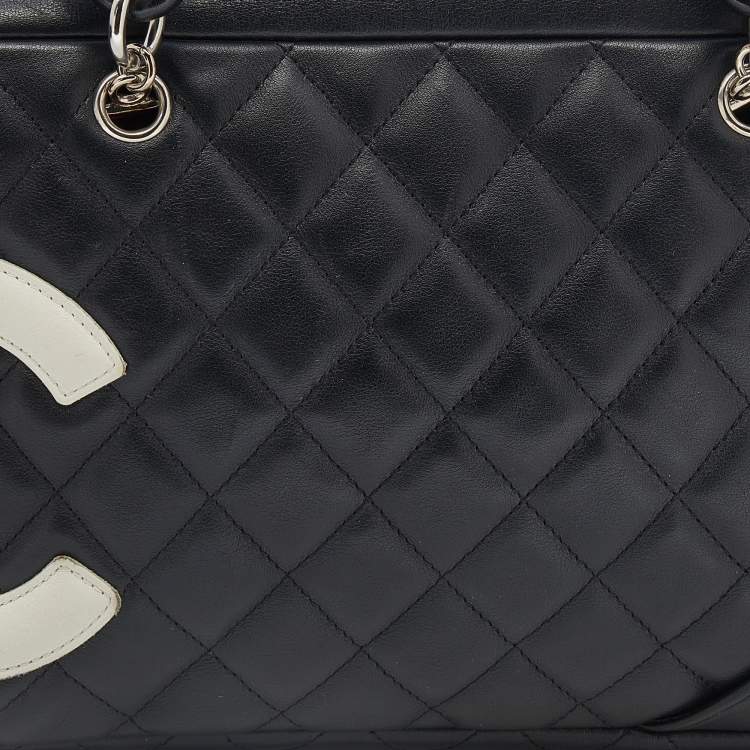 Pre Owned Chanel Black/White Quilted Leather Cambon Ligne Bowler Bag
