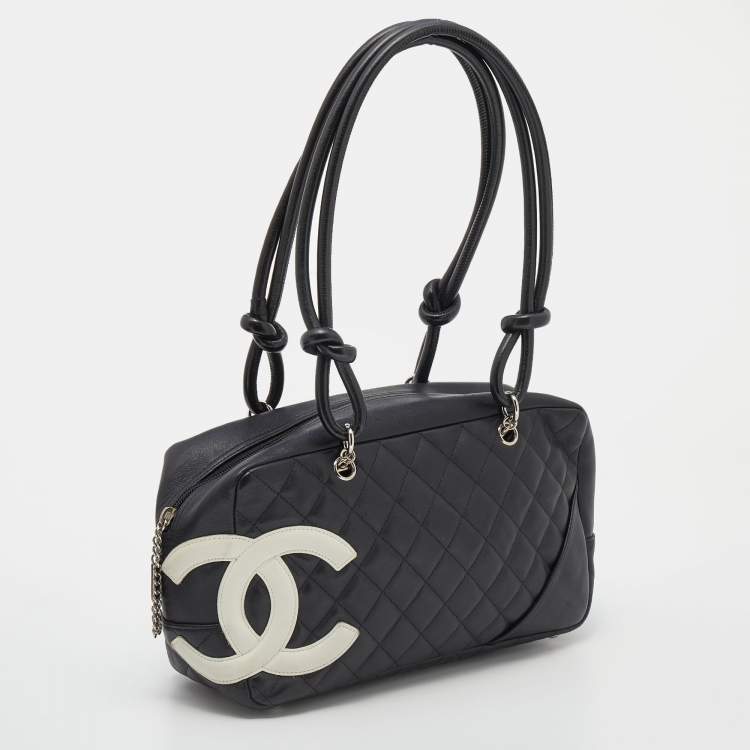 Pre Owned Chanel Black/White Quilted Leather Cambon Ligne Bowler Bag