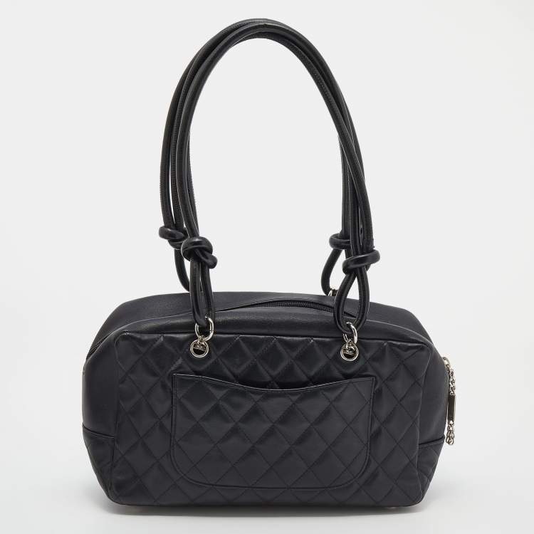 Pre Owned Chanel Black/White Quilted Leather Cambon Ligne Bowler Bag
