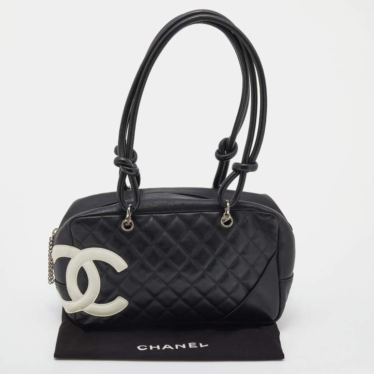 Pre Owned Chanel Black/White Quilted Leather Cambon Ligne Bowler Bag