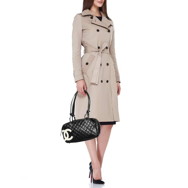 Pre Owned Chanel Black/White Quilted Leather Cambon Ligne Bowler Bag
