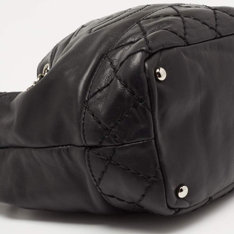 Pre Owned Chanel Black Leather Drawstring Hobo