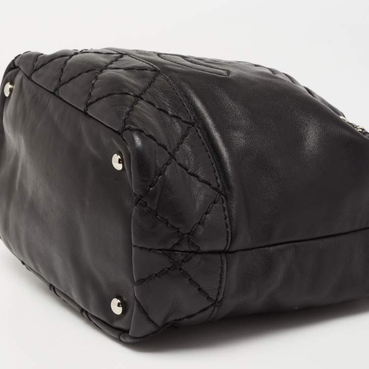 Pre Owned Chanel Black Leather Drawstring Hobo