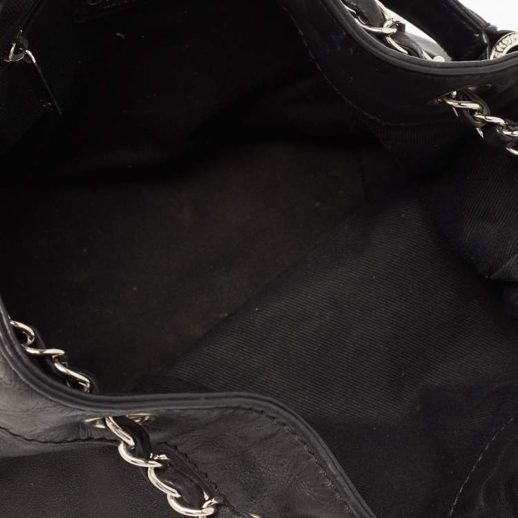Pre Owned Chanel Black Leather Drawstring Hobo