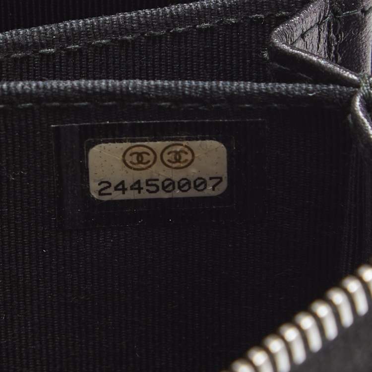 Pre Owned Chanel Black Quilted Caviar Leather Zip Around Coin Purse