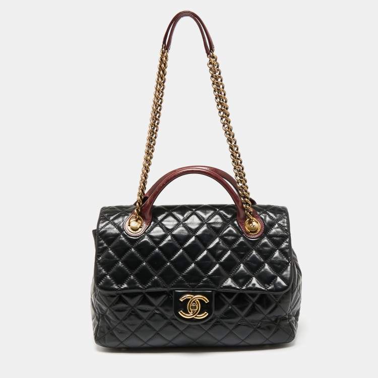 Chanel Black/Burgundy Quilted Glazed Leather Medium Castle Rock Top Handle  Bag Chanel | The Luxury Closet