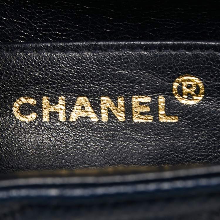 Pre Owned Chanel Navy Blue Diagonal Quilt Caviar Leather Vintage Jumbo Classic Flap Bag