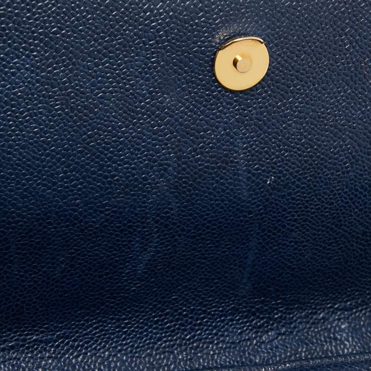 Pre Owned Chanel Navy Blue Diagonal Quilt Caviar Leather Vintage Jumbo Classic Flap Bag