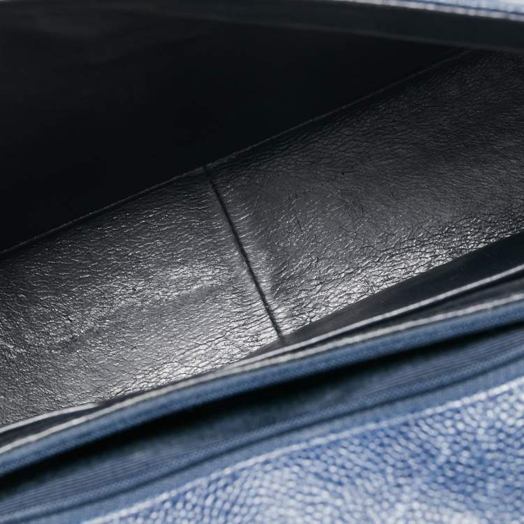 Pre Owned Chanel Navy Blue Diagonal Quilt Caviar Leather Vintage Jumbo Classic Flap Bag