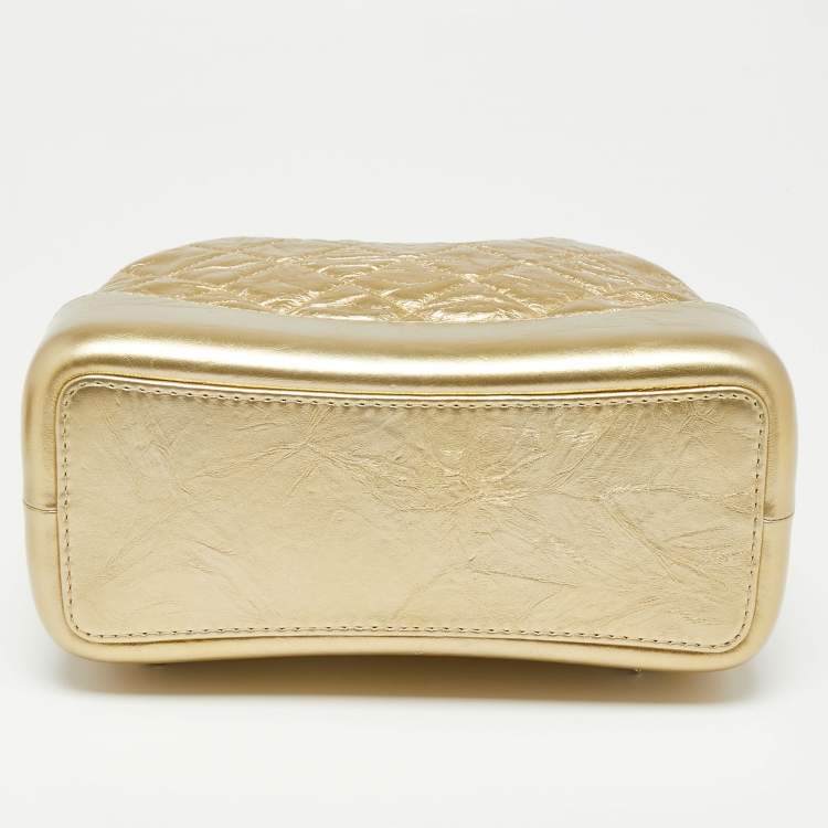 Pre Owned Chanel Gold Quilted Laminated Leather Small Gabrielle Backpack