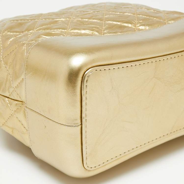 Pre Owned Chanel Gold Quilted Laminated Leather Small Gabrielle Backpack