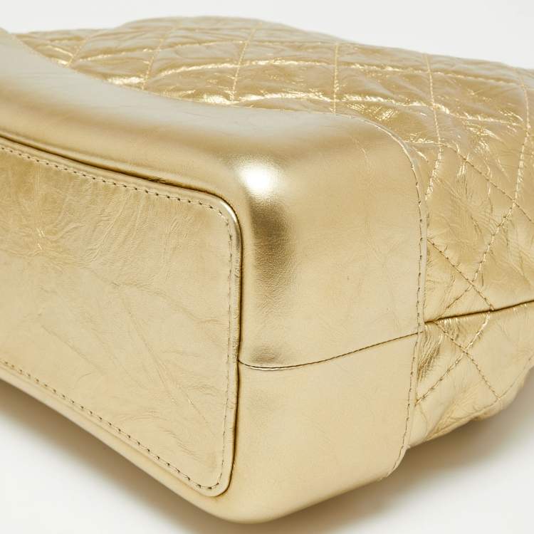 Pre Owned Chanel Gold Quilted Laminated Leather Small Gabrielle Backpack