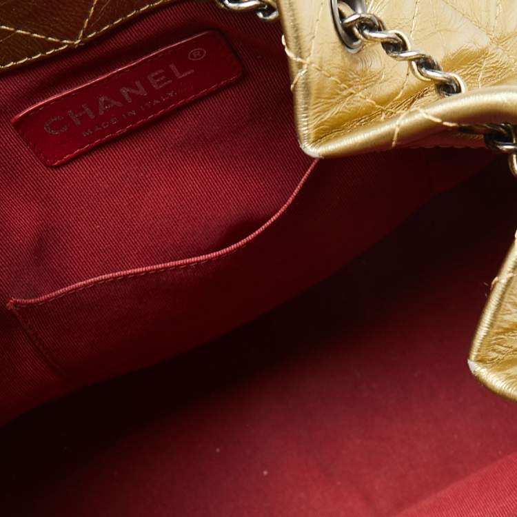 Pre Owned Chanel Gold Quilted Laminated Leather Small Gabrielle Backpack