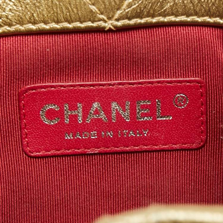 Pre Owned Chanel Gold Quilted Laminated Leather Small Gabrielle Backpack