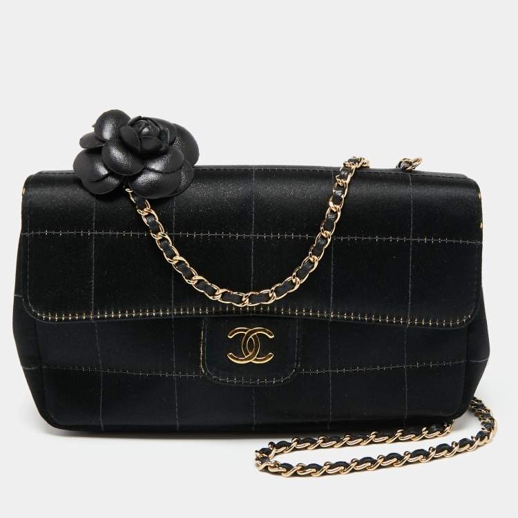 Chanel Black Chocolate Bar Quilted Satin Camellia Flap Shoulder Bag Chanel  | The Luxury Closet