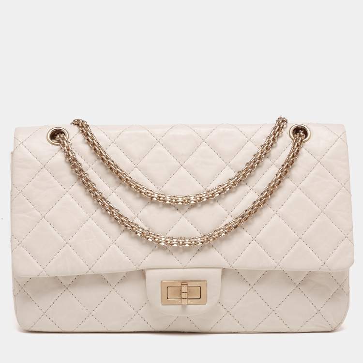 CHANEL 2.55 Quilted Leather Medium Double Flap Bag Off White